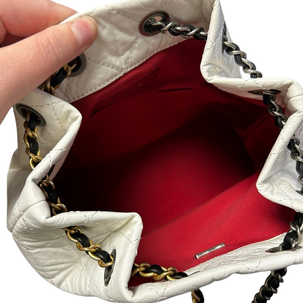 Chanel Calfskin Leather White Black Quilted Gabrielle Two Tone Chain Backpack - Picture 7 of 9